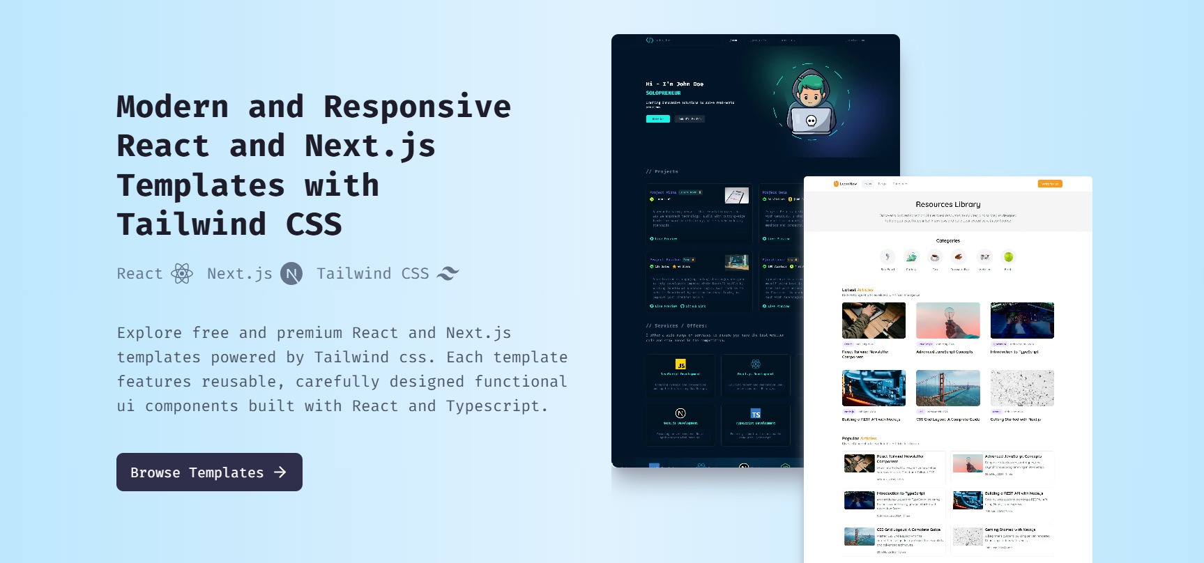 Modern and responsive React and Next.js templates with Tailwind CSS and ...